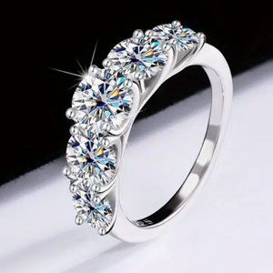 Diamond Ring Certified 3.8 Carat Moissanite Five Stone 925 Band SZ 10 NWT